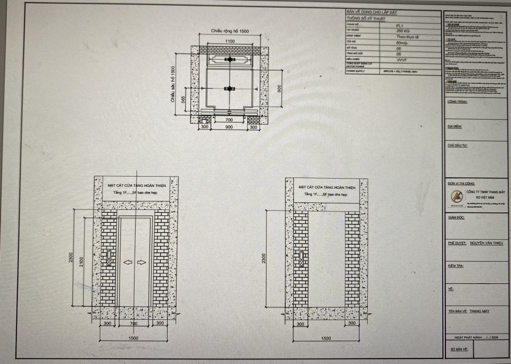 Bản vẽ thang máy hoàng thành mỗ lao