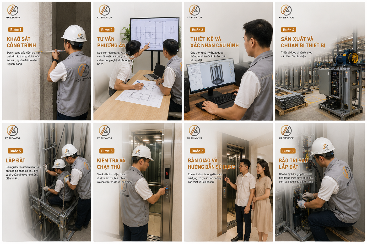 Kỹ sư KD Elevator khảo sát hố thang tại công trình.