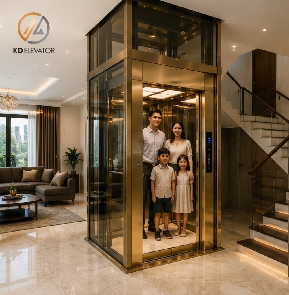 Giá thang máy gia đình KD Elevator lắp đặt tại nhà phố hiện đại